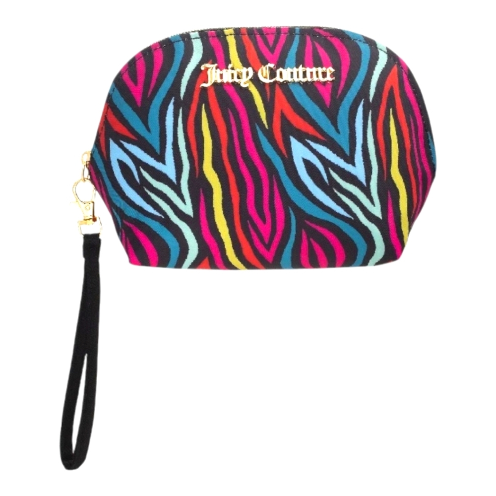 Juicy Couture Rainbow Zebra Print Nylon Small Dome Cosmetic Bag NWT